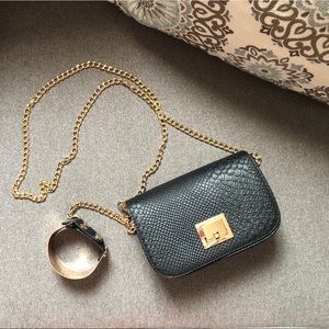 Faux black snake skin crossbody/wristlet